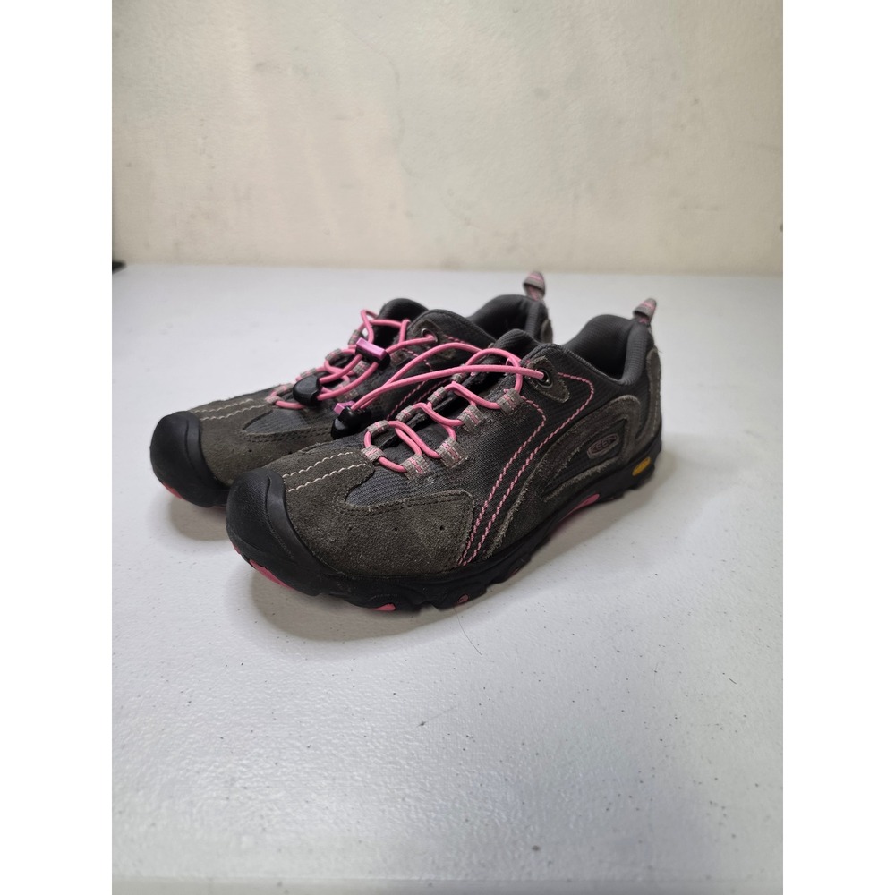 Keen Womens Grey Pink Suede Mesh Bungee Lace Hiking Trail Shoes Size 6